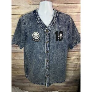 Retro Distrikt Denim Baseball Shirt Men’s Size XL Embroidered Mr. Skulls